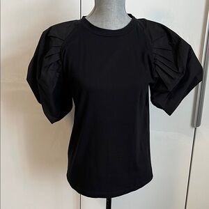 CHEPE ITALY Black Cotton Puff Sleeve T-Shirt Top, Size L